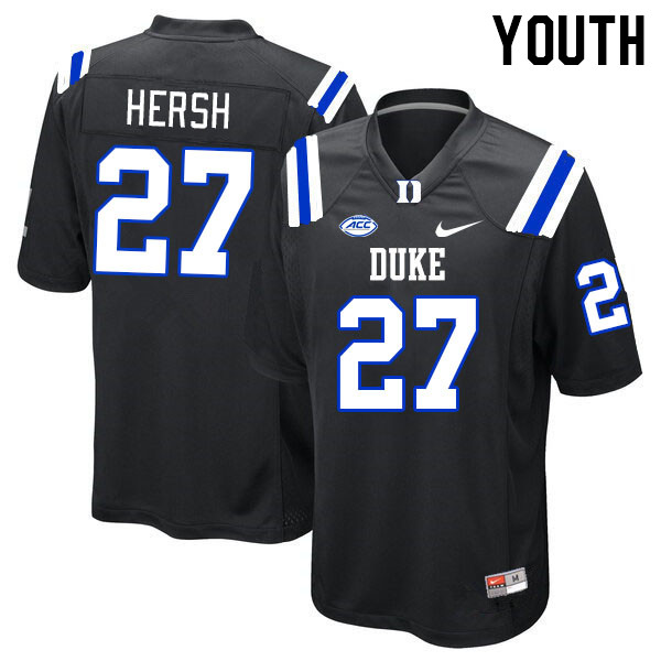 Youth #27 Brandon Hersh Duke Blue Devils College Football Jerseys Stitched-Black - Click Image to Close